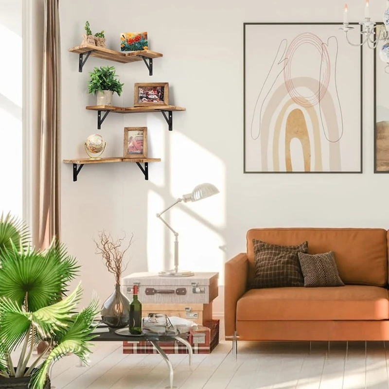 New Holders Storage Rack L-Shaped Wood Corner Shelves Wall Corner Wall Shelf for Living Room Bedroom Kitchen Floating Shelves