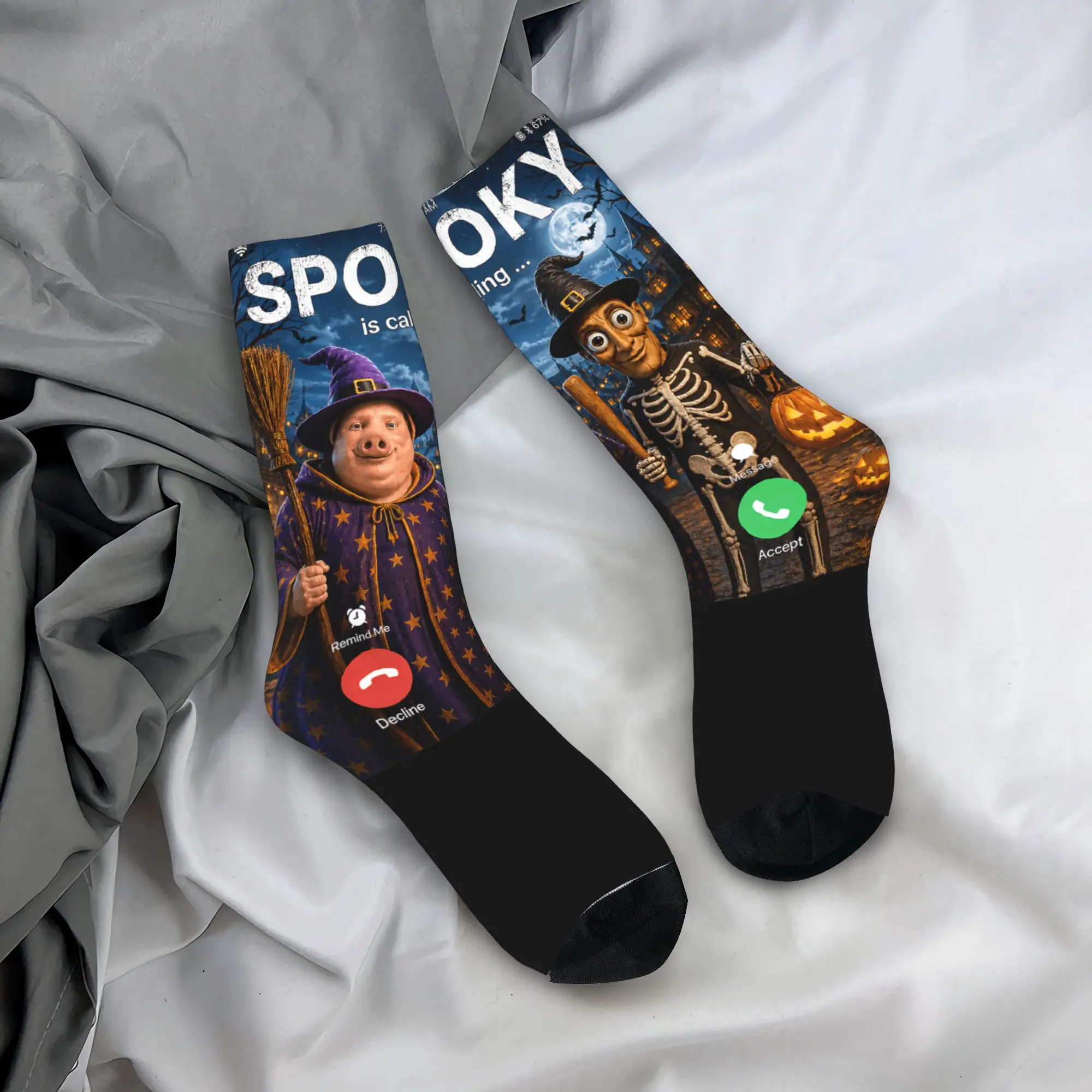 Spooky Calling Tung Tung Sahur John Pork Funny Meme Brainrot Socks  Graphic Stockings Anti Slip Men's Socks Medium Soft Socks