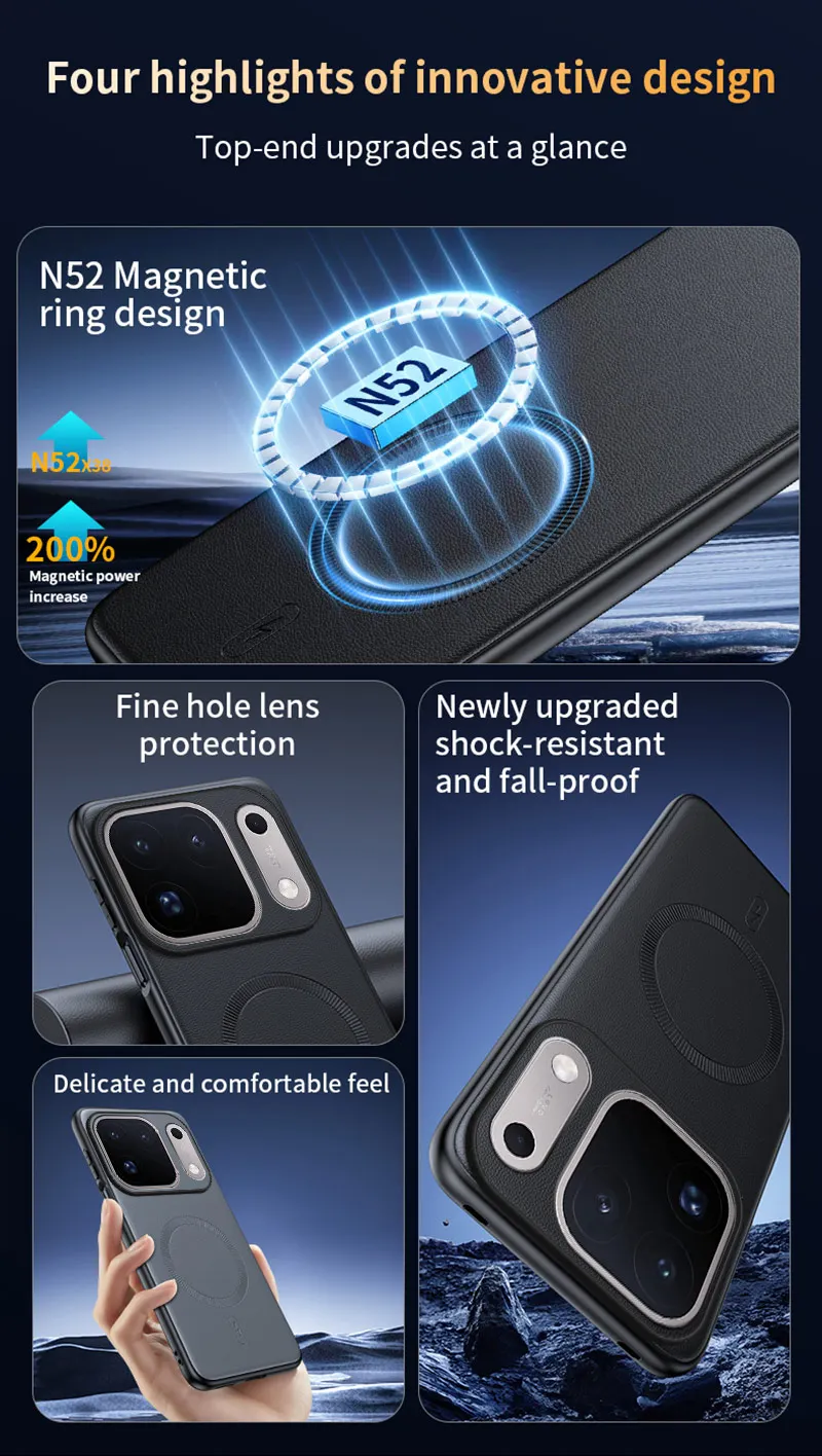 Für OPPO Find X10 Pro Max: Magnetische Schutzhülle aus Leder, Anti-Fingerabdruck, rutschfest, aus PC+TPU. – Detail 6