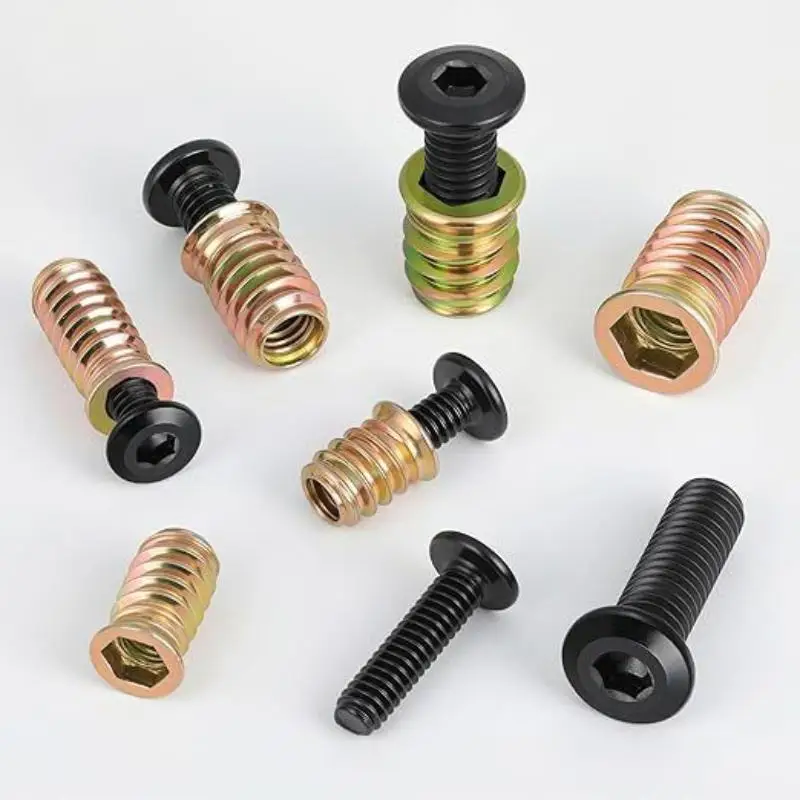 10/28PCS Threaded Inserts For Wood Furniture Screws - 1/4-20 X25 Inserts And Bolts-Hexagon Drive - 1/4-20x25 Threaded Nuts