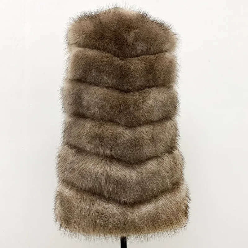النساء فو الثعلب الفراء سترة معاطف الصلبة منتصف طول سترات من الفرو الخامس الرقبة أكمام سميكة الدافئة الفراء عادية فضفاض صالح 2025 الخريف الشتاء