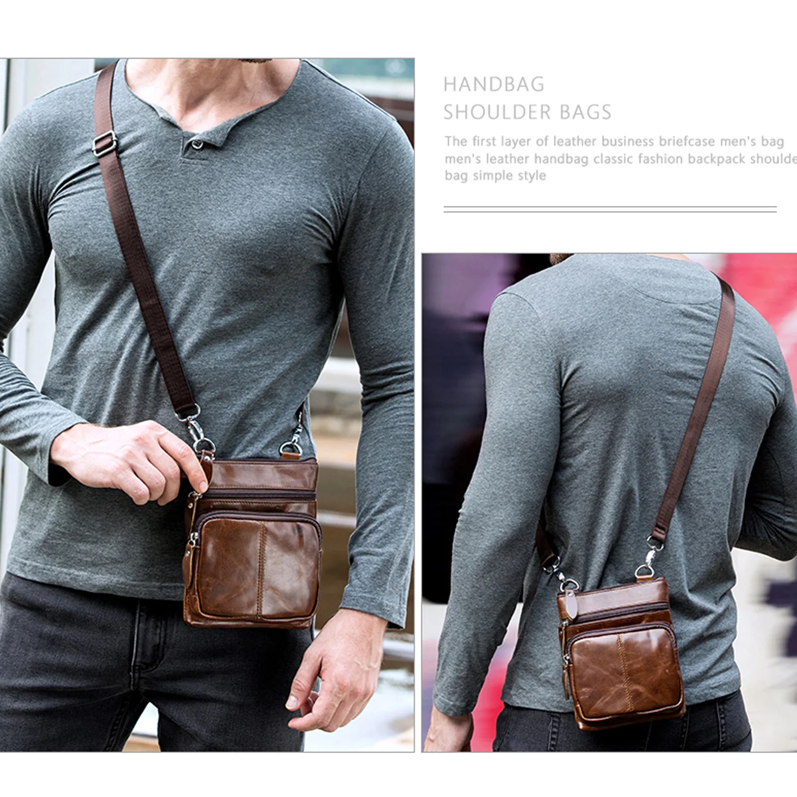 Fashion Men\'s Shoulder Bag Genuine Leather Briefcases Handbag Small Male Casual Messenger Small Phone Business Crossbody Bags