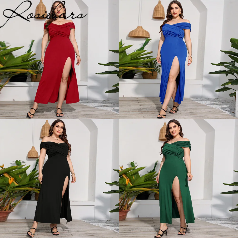 2024 French Solid Backless Plus Size 3XL 4XL 5XL Women Night Dress Off-Shoulder Summer Dresses Oversize Urban Gypsy Vestidos