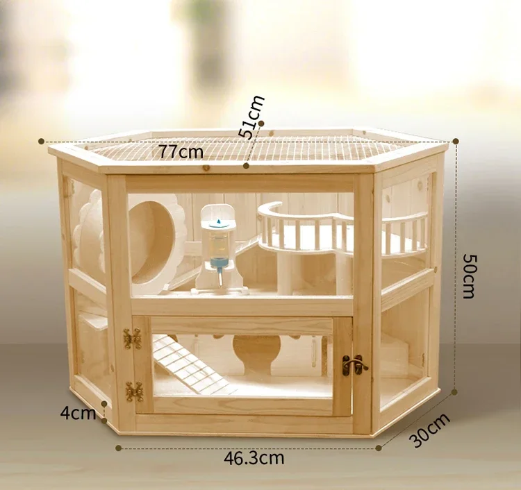 Special acrylic solid wood cage for hamster cage, creating scenery for a super large villa wooden house