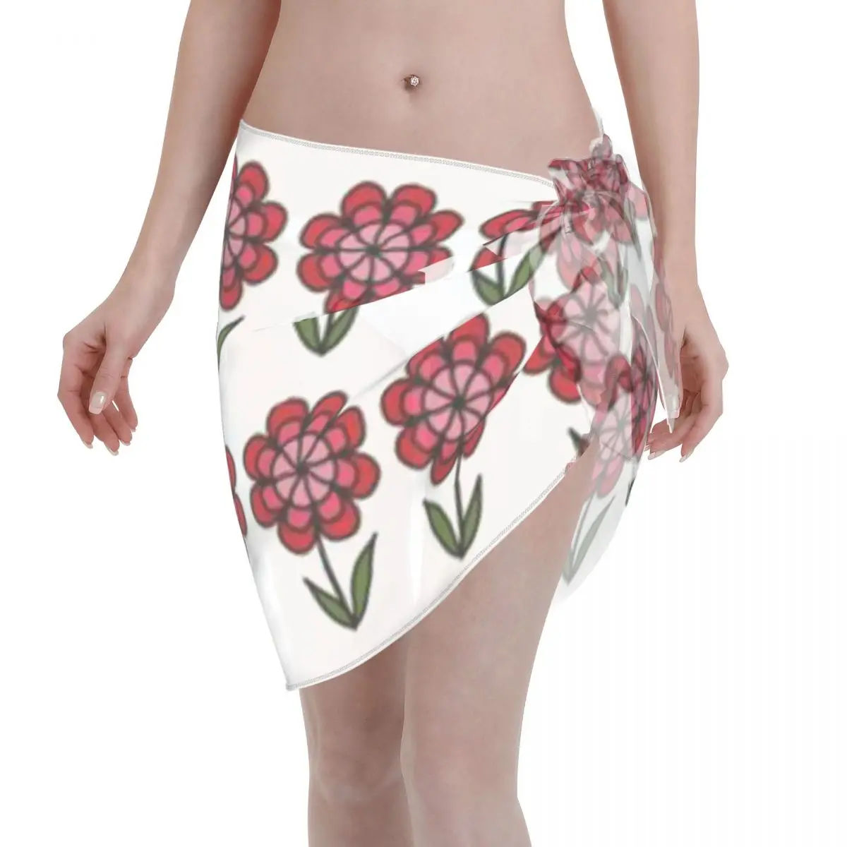 

Promotion Red Retro Flowers In A Row Women's Beach Wrap SkirtLake Shore Outing Beach Cover Skirt