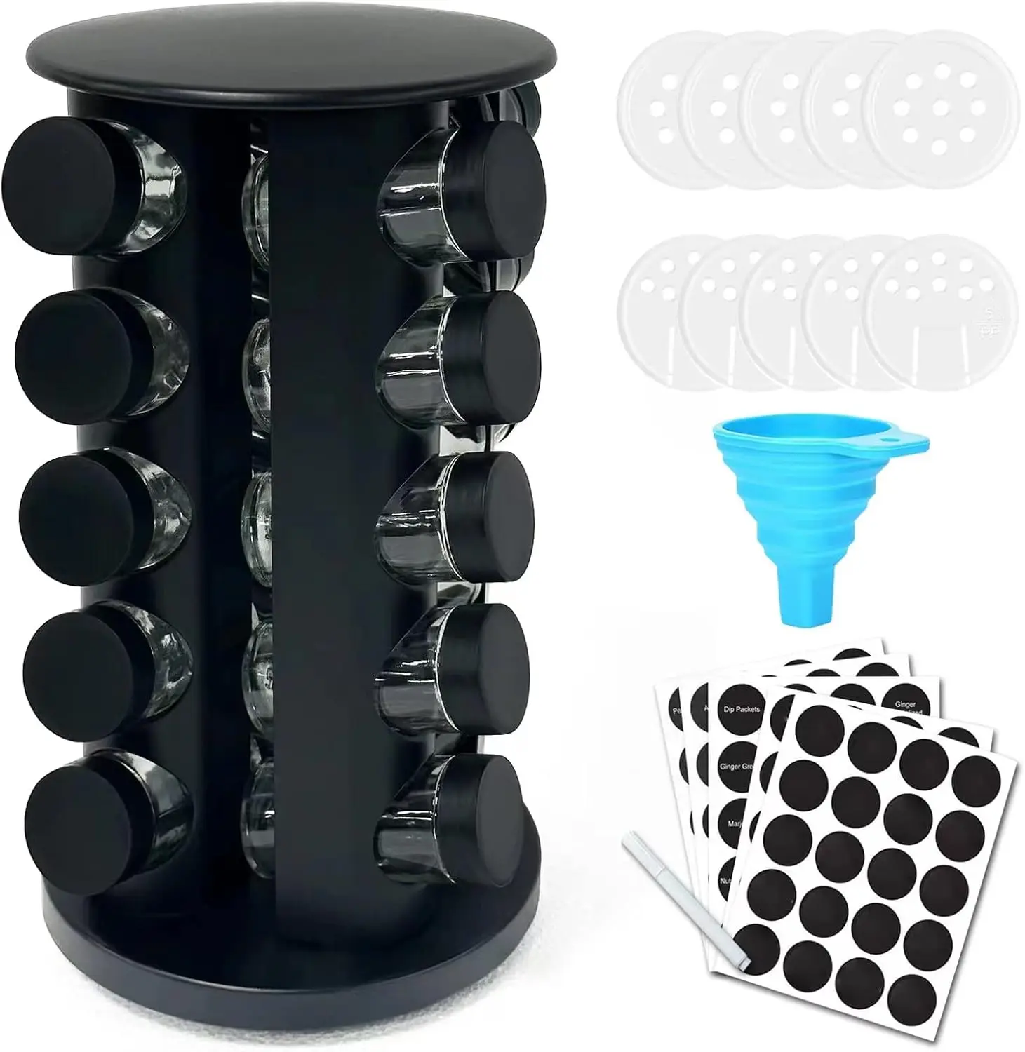 

Rotating Spice Rack Organizer for Cabinet, Stainless Steel Spice Organizer with 20 Jars, Black