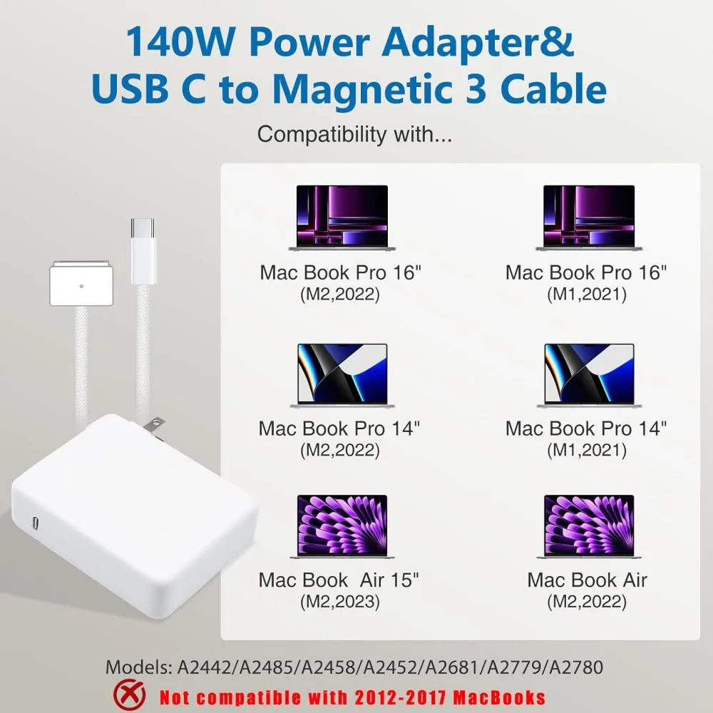 كابل USB C إلى مغناطيسي بقدرة 140 وات، شاحن لجهاز Mac Book Pro 16,15,14,13 بوصة، 2021-2023 M1 M2 Mac Book Air محول طاقة للكمبيوتر المحمول