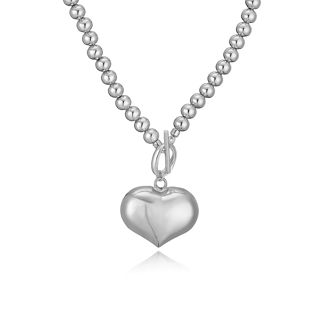 HECHENG, European and American Exaggerated Glossy Big Peach Heart Brass Beads Necklace Fashion Jewelry For Woman Clavicle