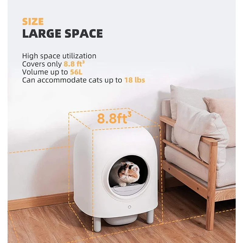 Automatic Cat Litter Box Self Cleaning Pet Bedpan Remote App Control  Alerts Odor Suppression, Disassembly for Multiple Cats 56L