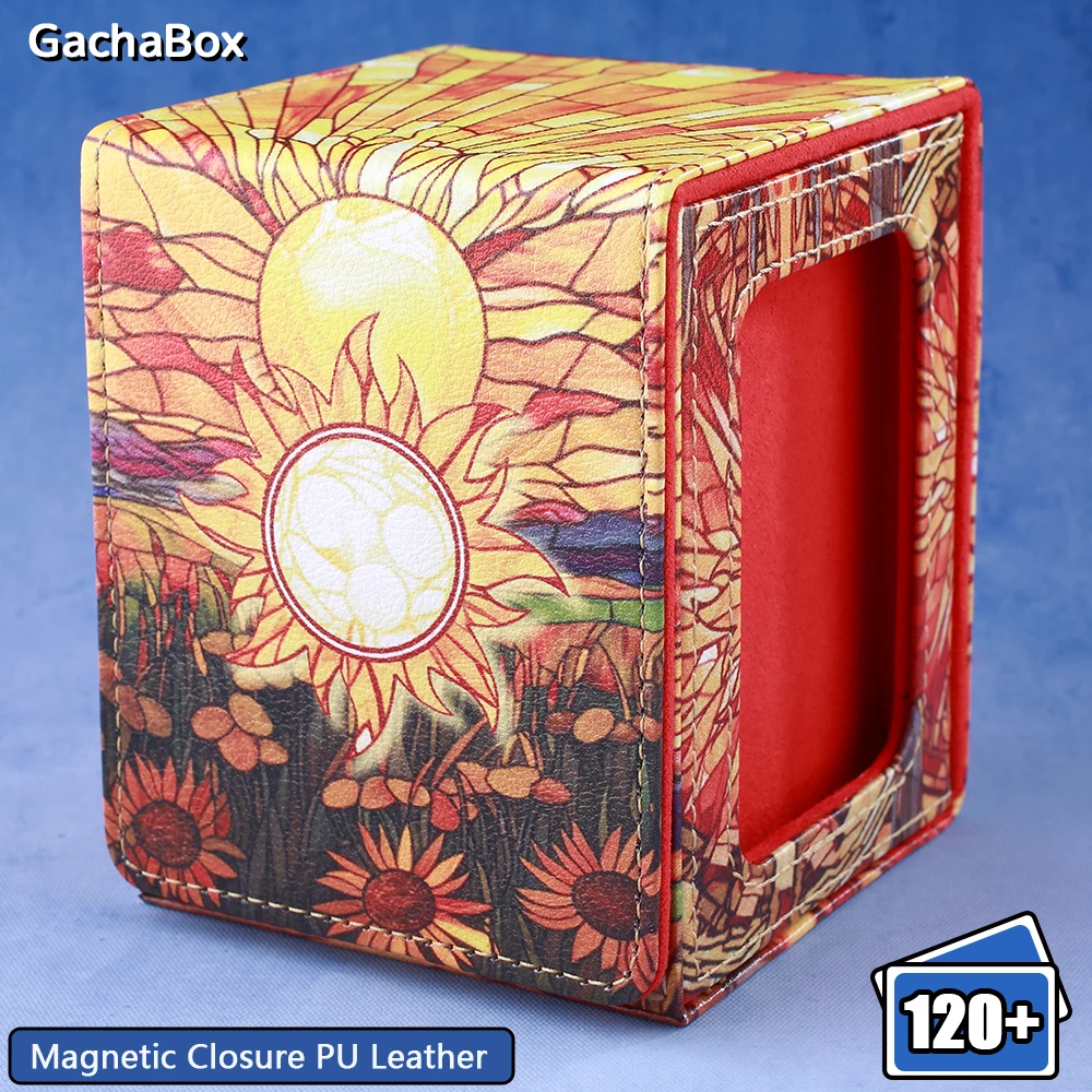 

Plains Sunflower Theme Deck Storage Box with Display Window, Holds 120+ Cards, Magnetic PU Leather for TCGMTG YGO PTCG OCG Toys