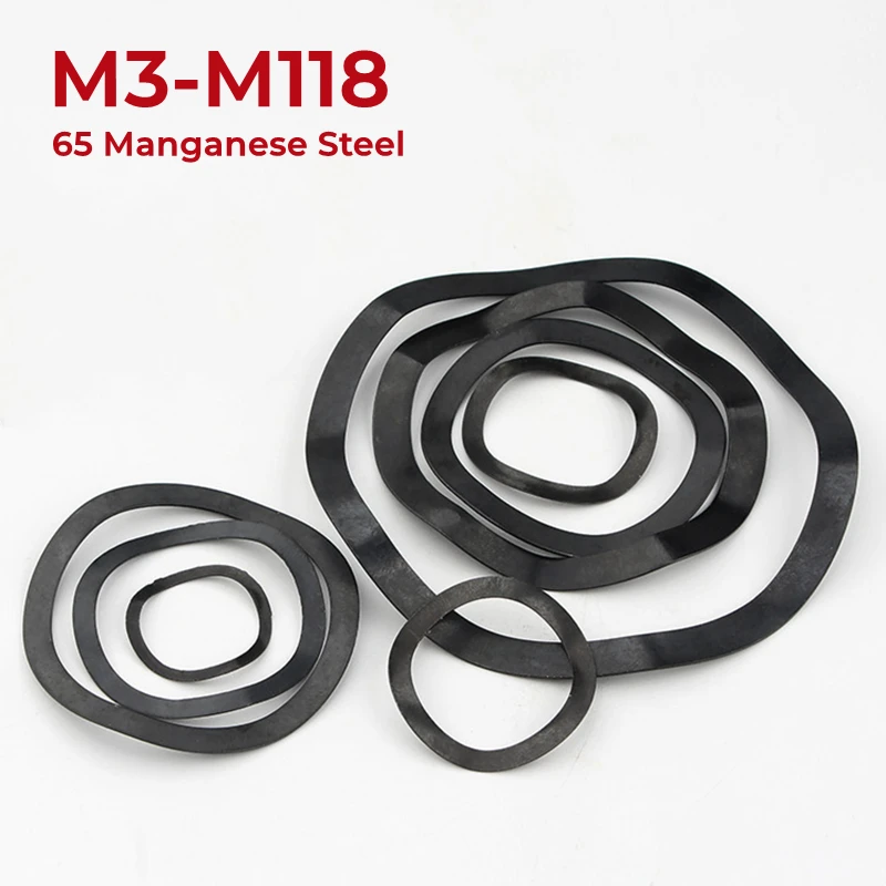 M3 M4 M5 M6 M8 M10 M12 M14 M16-M118 65 Manganese Steel Wave Washer 3/5/6/7 Wave Crest Type Gasket Spring Washer Black Steel 65MN