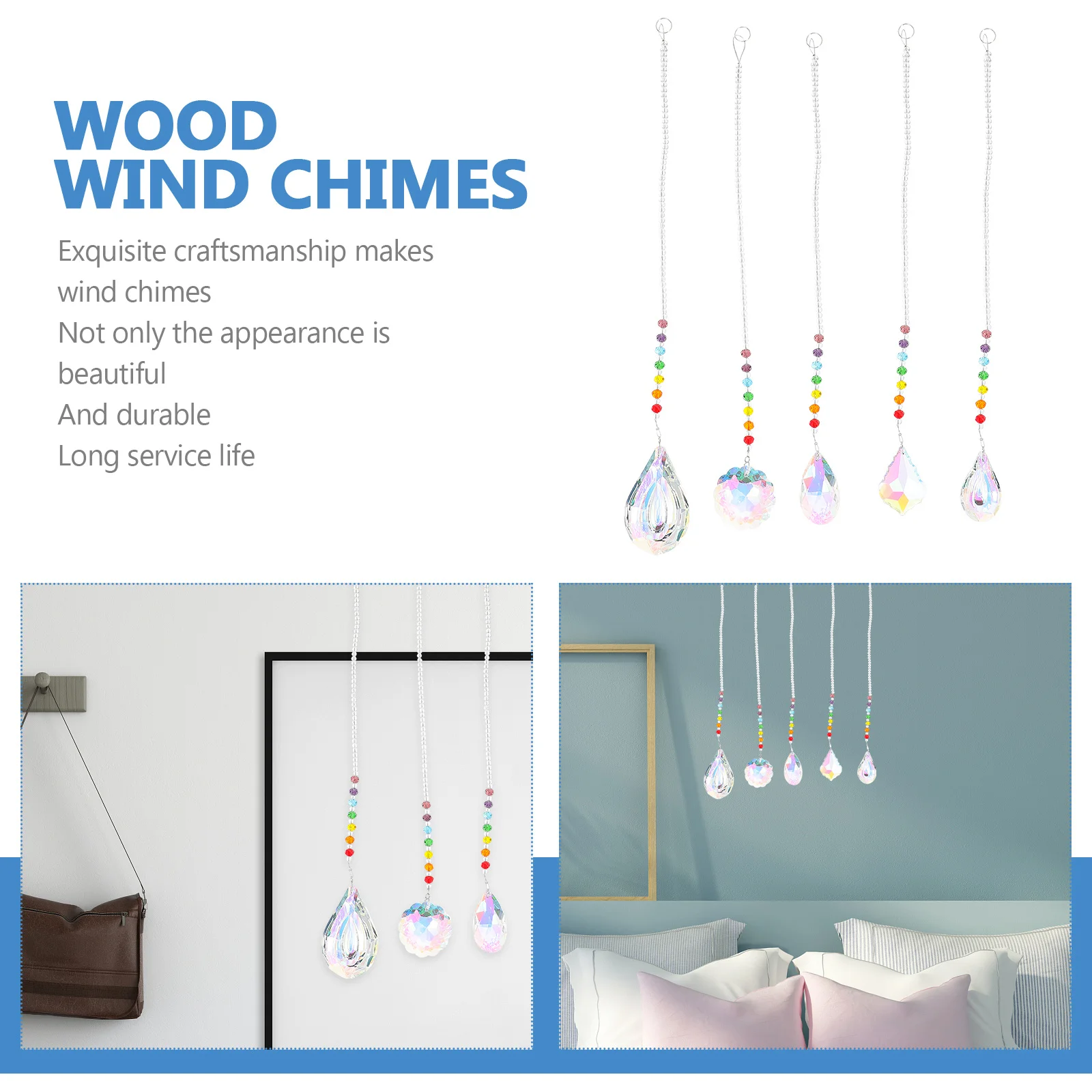 

5pcs Colorful Crystal Hanging Ornaments Diy Rainbow Prisms For Window Garden Decor Balcony Home Office Christmas Tree