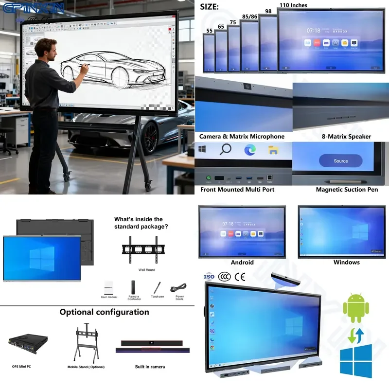 

【CHIMU HOME】 Interactive Smart Board Screen for 55 65 75 inch Android System Interactive Flat Panel Display Whiteboard for