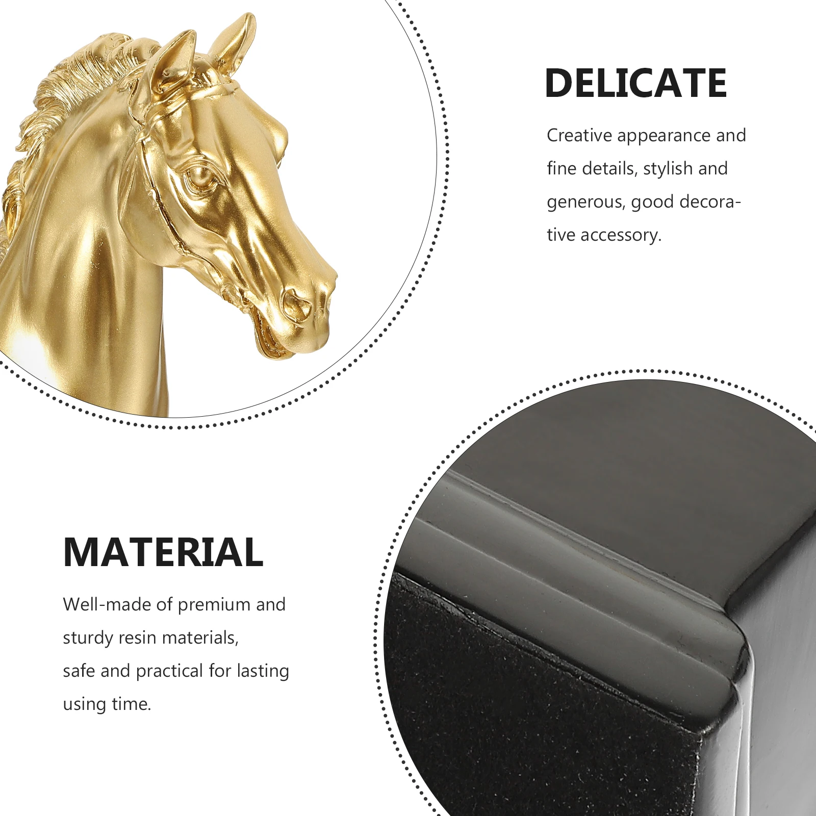

Horse Head Shaped Trophy Style Resin Statue Fine Details Courage Symbol Decorative Accessory for Indoor Space Elegance