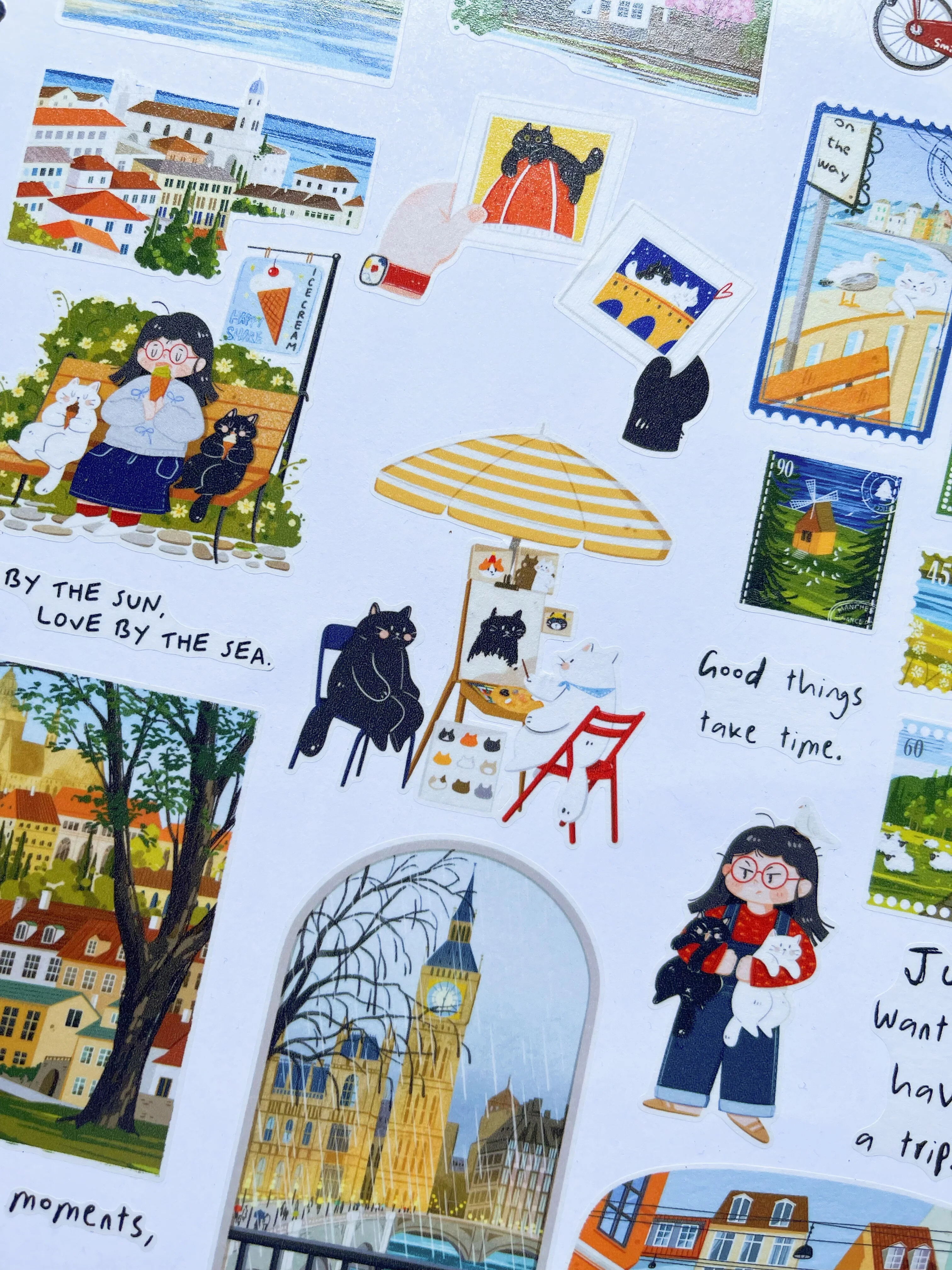 Xiami Original Travel Diary Landscape Figure Cat Washi Tape Full Roll Die Cut for Journal Scrapbooking DIY Sticker