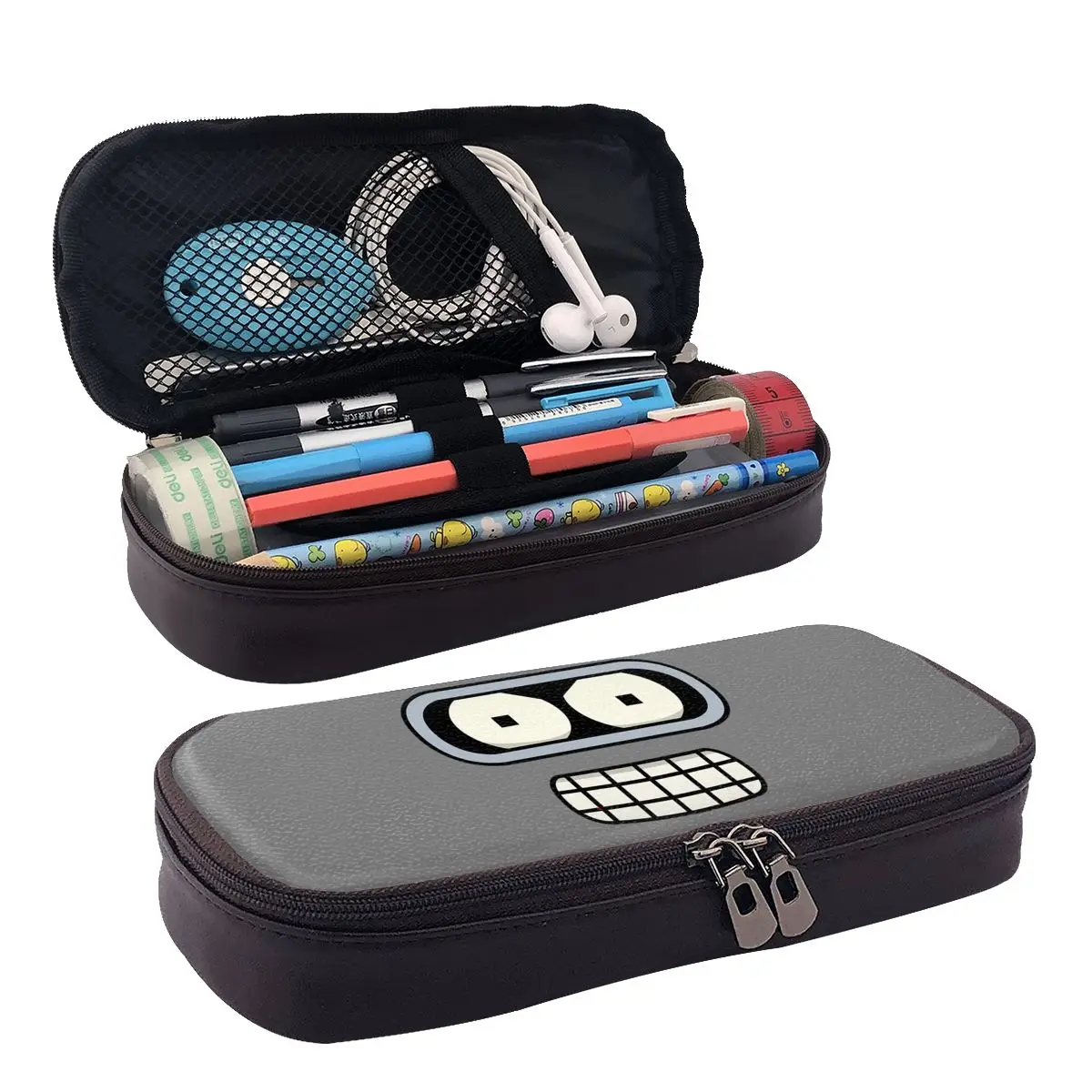 Bender's Face Leather Pencil Case for Boy Girl Gifts Pen Box Pencil Bag Stationery Supplies Pen Holder Bag