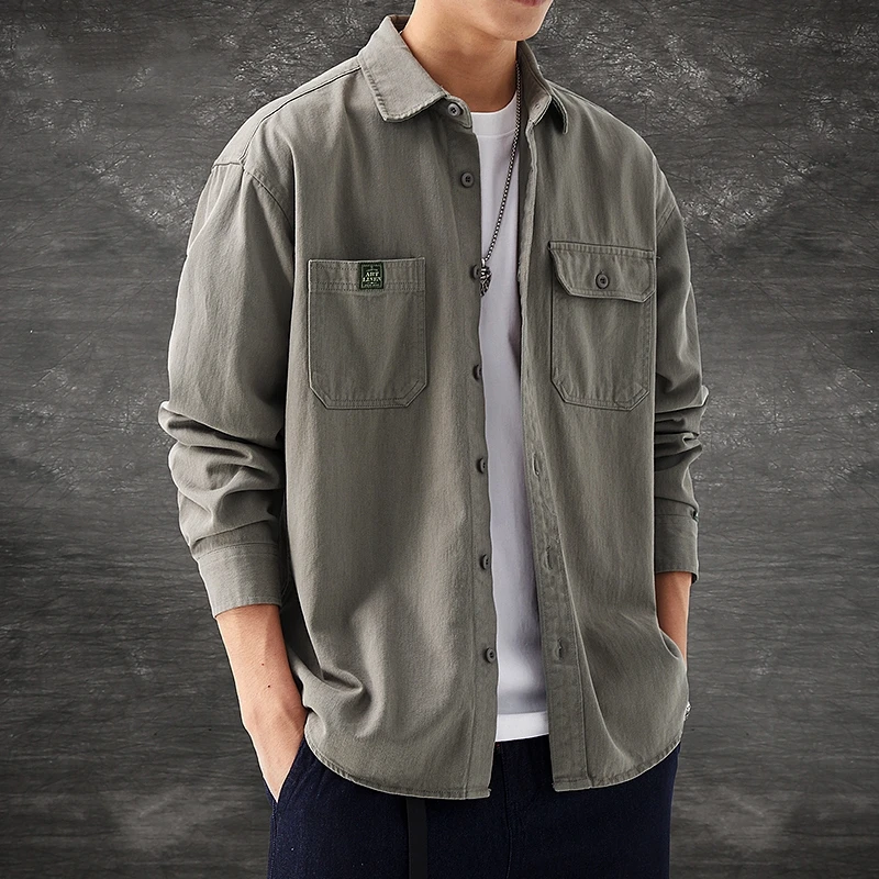 Loose Fit Long Sleeve Pure Cotton Men's Shirt American Style Casual Workwear Jacket Spring Autumn New Arrival Male Outerwear