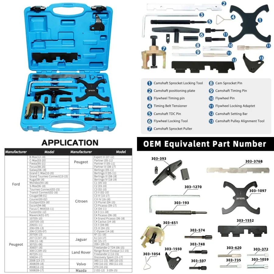 

Engine Timing Kit Compatible with Ford Mazda Camshaft Flywheel Locking Tools 1.4 1.6 1.8 2.0 Di/TDCi/TDDi ECOBOOST 1.6 Ti-VCT 1