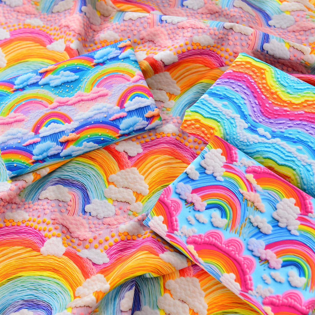 145x50cm Handmade Diy Clothing Tablecloth Decoration Neon Wool-like Thread Embroidery Cloth Rainbow Color Cotton Fabric