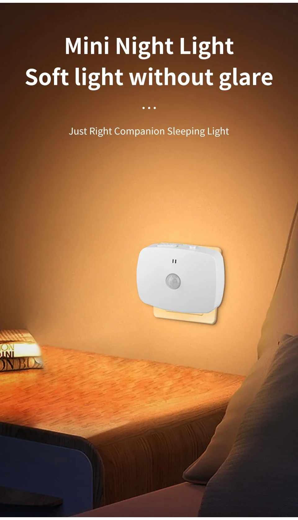 AC 110-220V Motion Sensor LED Night Lights 3 Color Dimmable Light Plug-in Model Infrared Smart Backlight Eye-Care Night Light