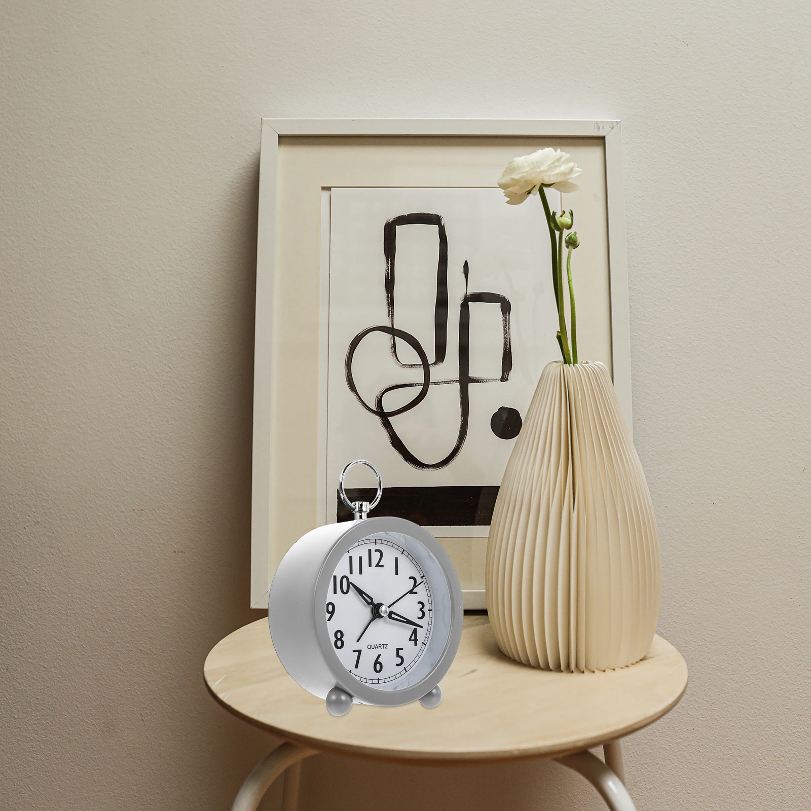 

1pc Macaron Creative Round Desktop Table Clock For Bedroom Dorm Decorative Bedside Clock Student Room Ornament