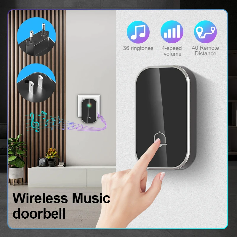 EZHEN Smart Wireless Doorbell Home Welcome Door Bell 300M/984FT 38 Songs Melodies Distinction Doorbell Chime US EU Plug Optional