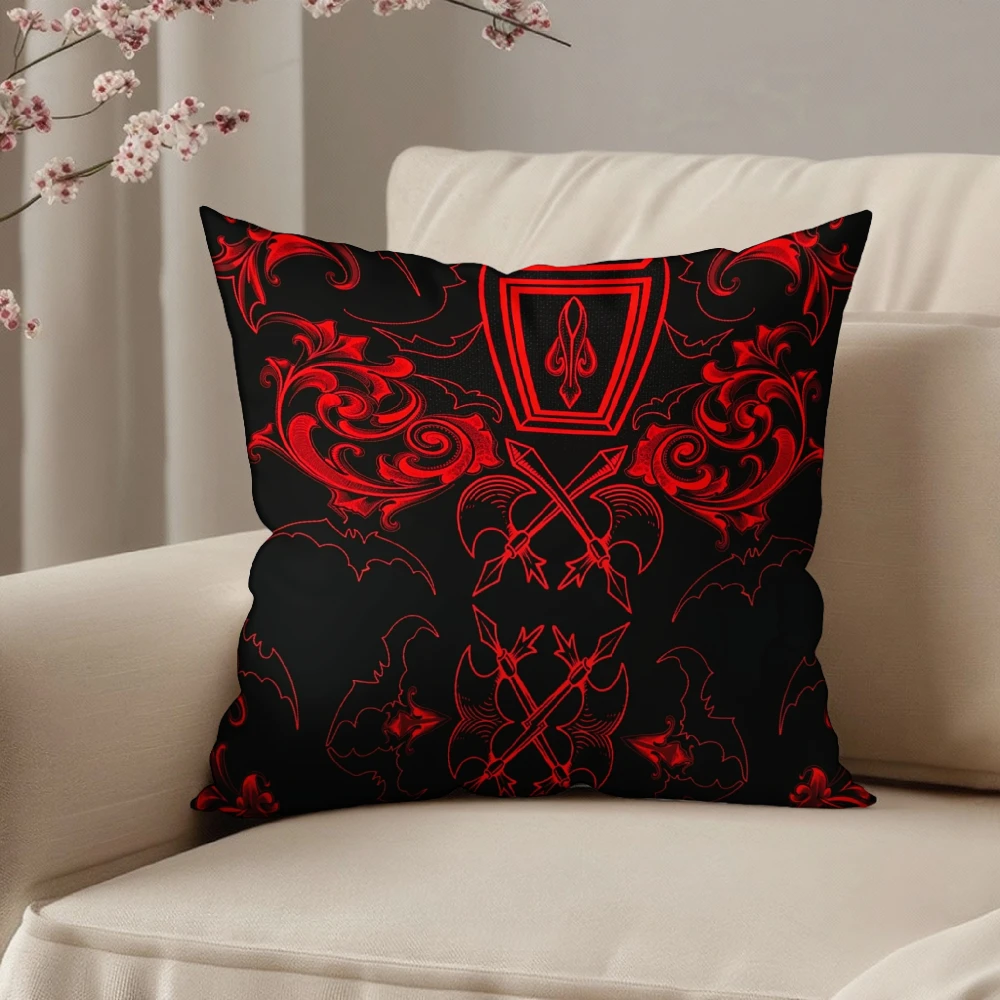 Square Throw Pillow Case Black Red Gothic Vampire Bat Crossed Swords Ornate Pattern For Living Room Bedroom Sofa Chair Decor