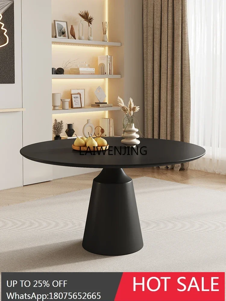 MJY rock slab round minimalist pure black with turntable pure white dining table just talk table high-end table