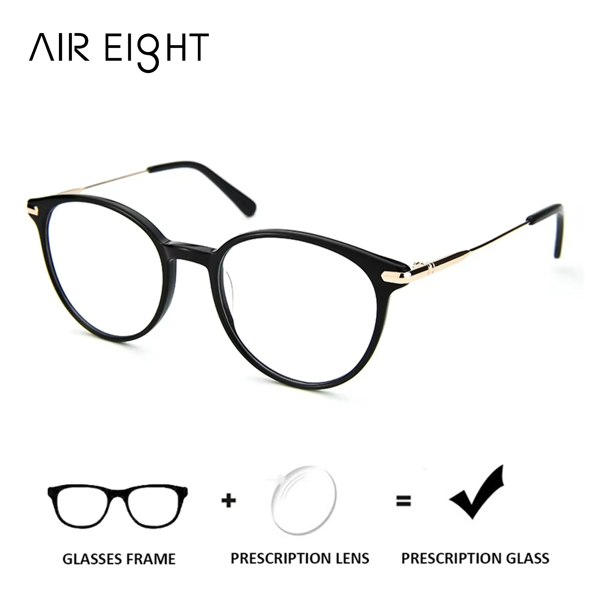 

AIR EIGHT Acetate Round Prescription Glasses for Men Women Anti Blue Light Progressive Optical Lenses With Recipe Myopia Eyewear