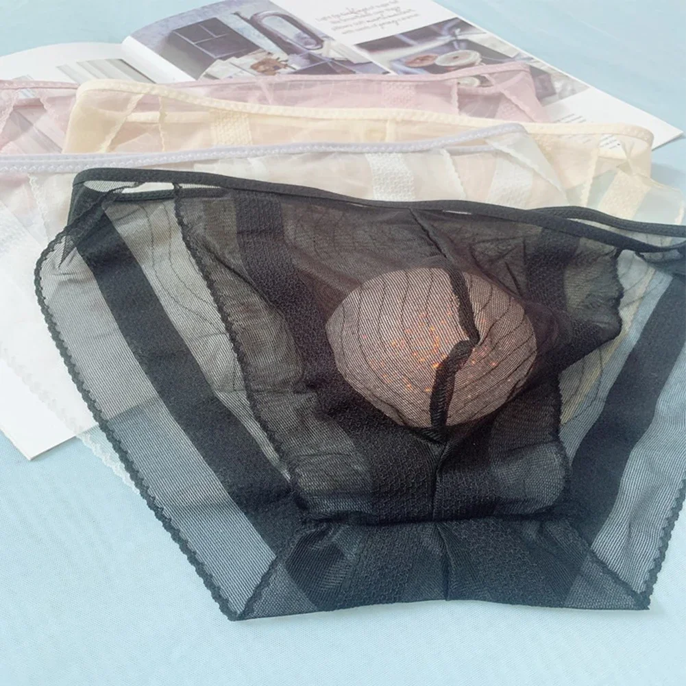 Men Sexy Thin Seductive Transparent Briefs Sheer Mesh Pouch Underwear Panties Lingerie Thong Traceless Male Briefs Underpants