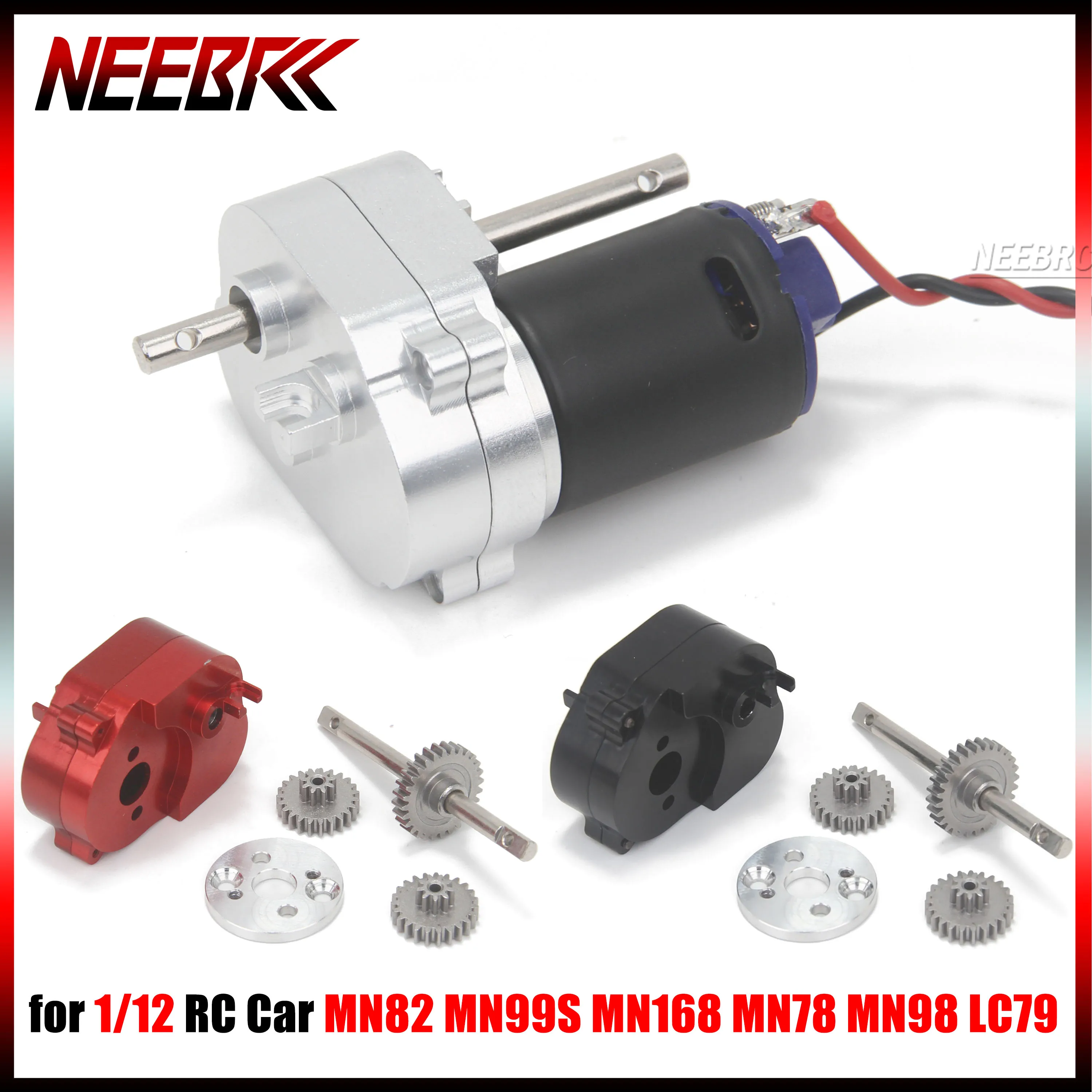 

370 Brushed Motor w Metal Transmission Gearbox Gear Box Adapter Plate for 1/12 RC Car MN82 MN99S MN168 MN78 LC79 Upgrade Part