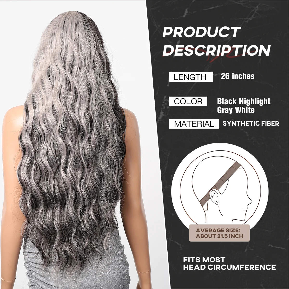 Schwarz Weiß Highlight Lange Lockige Perücke Mit Pony Schwarz Gemischt Grau Weiß Perücke Für Frauen Synthetische Mehrfarbige Cosplay Halloween Perücke