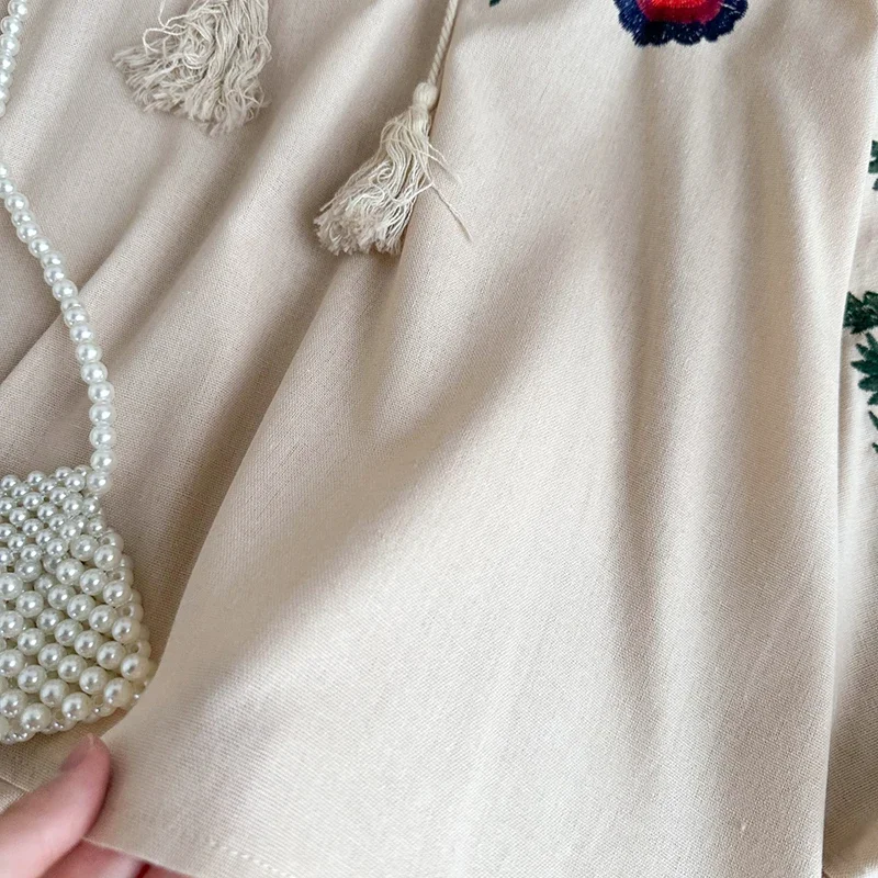 Dames Lente Blouse Etnische Stijl Retro Literatuur Losse Geborduurde Katoenen Linnen Ronde Hals Pullover Shirt Casual Top A21