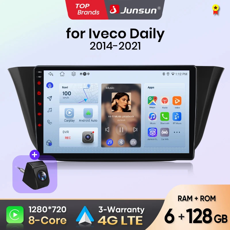 Junsun Android Auto Autoradio für Iveco Daily 2014 2015 2016 2017 2018 2019 2020 2021 Multimedia Wireless Apple CarPlay Smart Intelligent Systems IPS Touchscreen Stereo Video Player 2 Din Autoradio