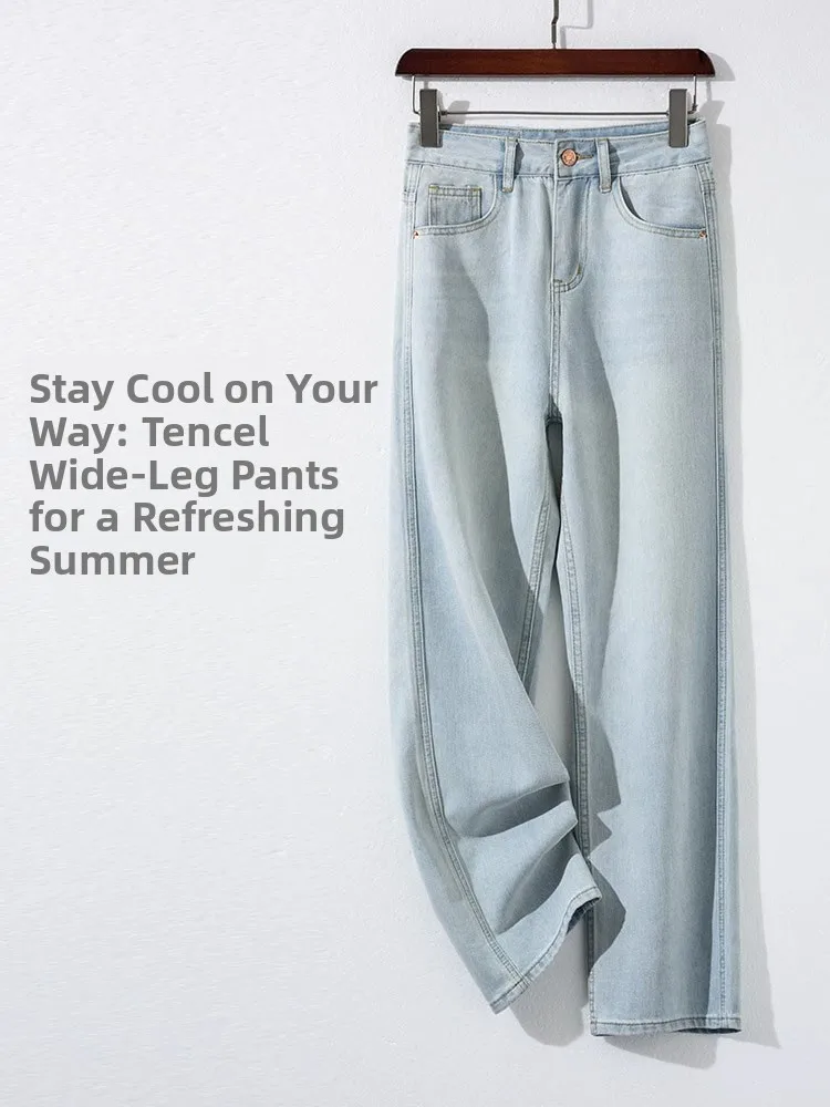 

plus Size Women's Light Wa Wide Leg Denim Jeans High Waist Loose Fit Ice Silk Straight Leg Pants Summer 2025 New Arrival
