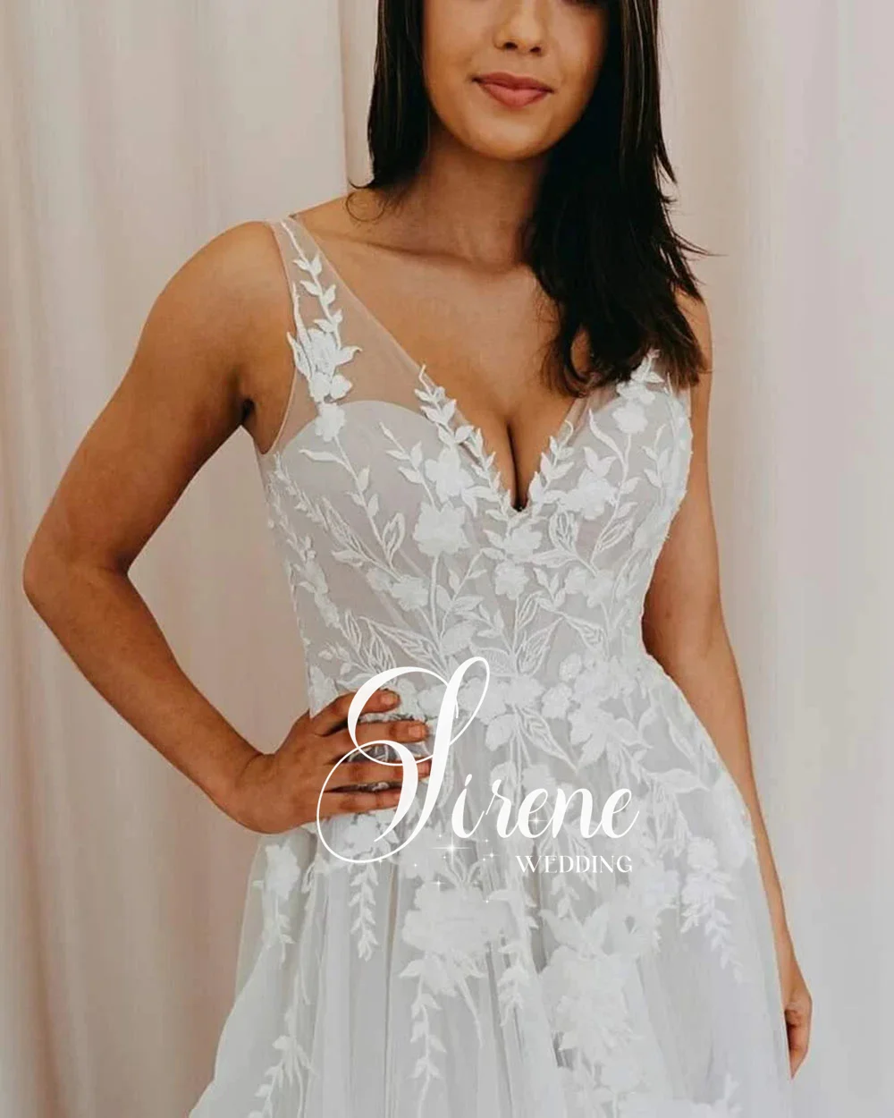 SIrene Sexy scollo a V senza spalline abito da sposa per donna senza maniche a-line Sweep Length Vestido De Novia Simple Custom