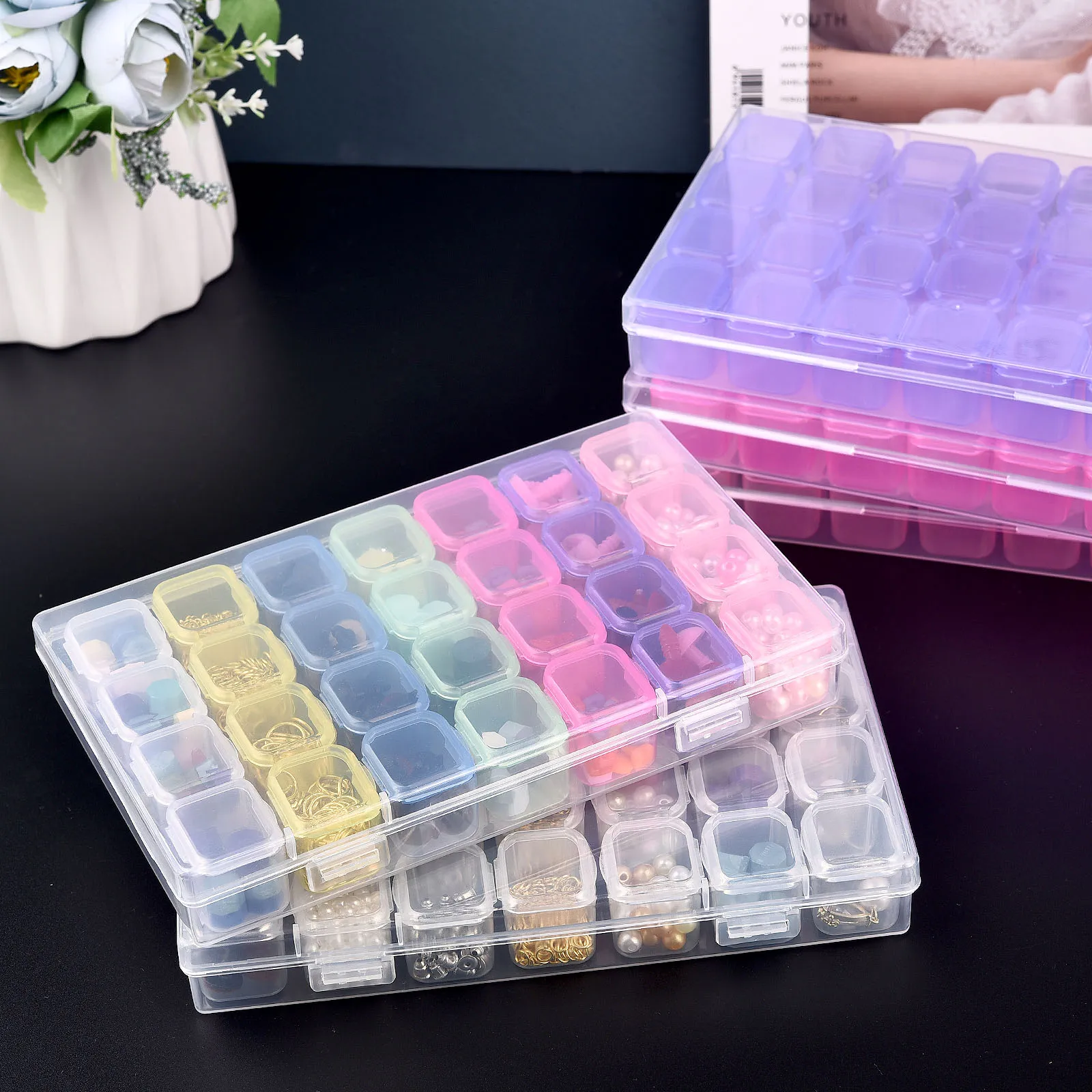 56/28 Grids Jewelry Accessories DIY Making Adjustable Plastic Storage Box Independent Grid Rhinestones Seal Nail Beads Organizer