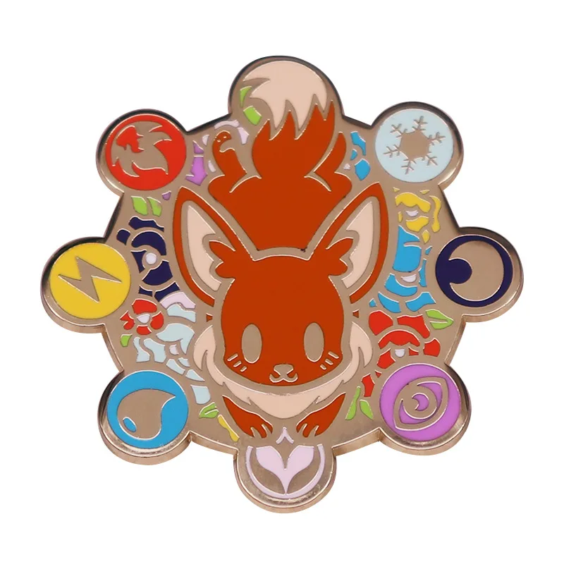 Rotating Ibis Enamel Pin Rainbow Flower and Pretty Cute Little Fox Brooch Goblin Evolution Badge