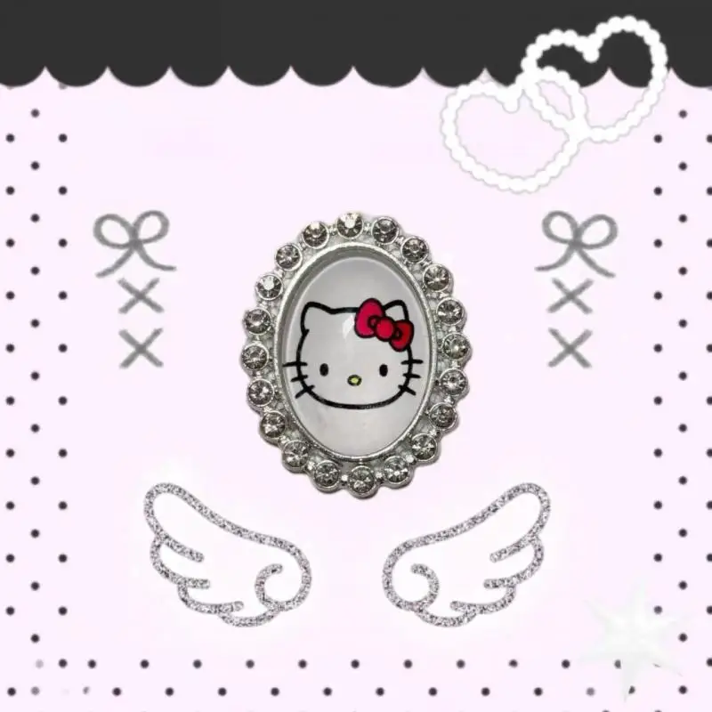 Pierścionek Cartoon Sanrio Hello Kitty z Błyszczącymi Diamentami, Uroczy Pierścionek w Stylu Retro Millennium Subculture dla Pikantnych Dziewczyn, Prezent Urodzinowy dla Dziewczyn