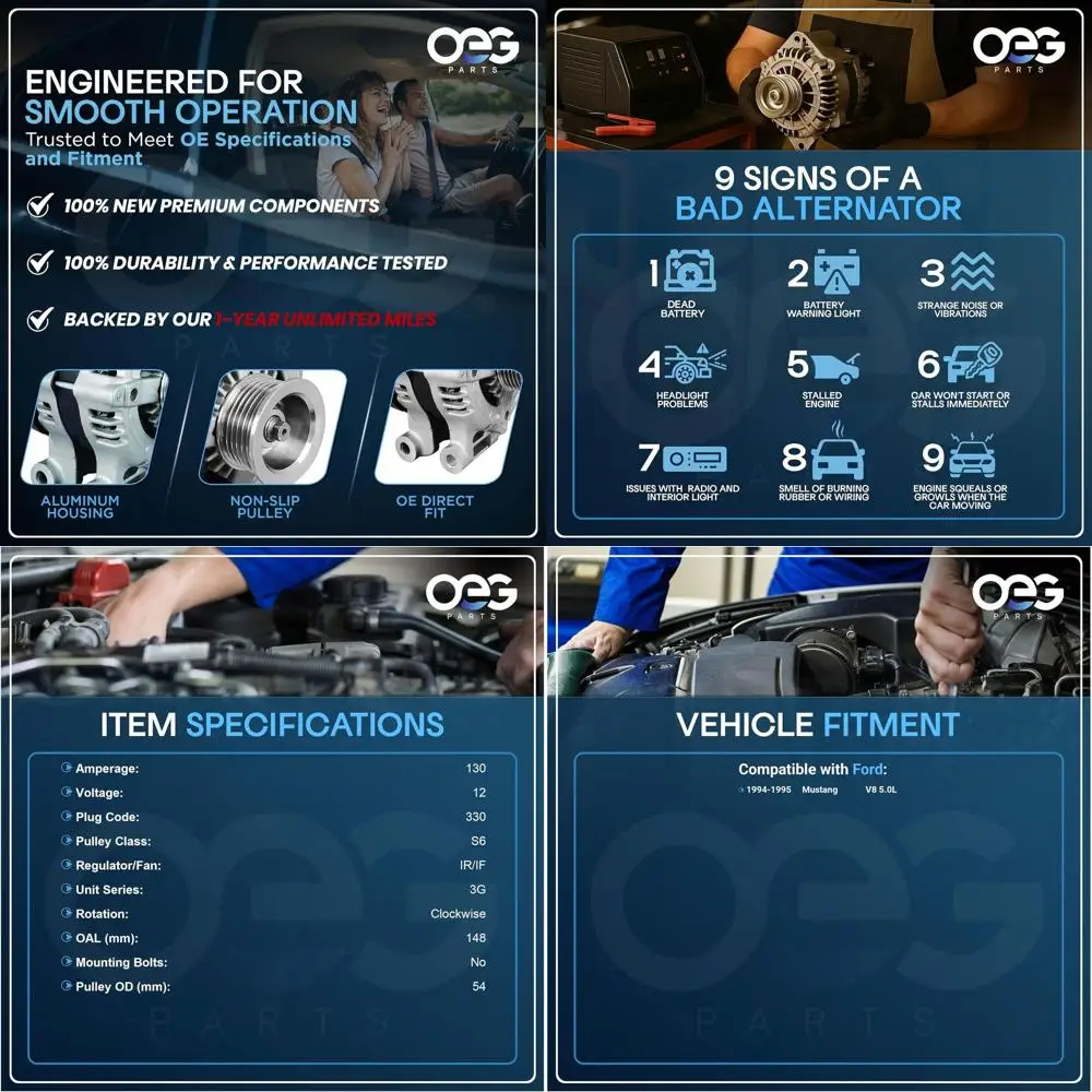 

Новый генератор переменного тока OEG, совместимый с Ford Mustang 3.8L 5.0L 302 1994-1995, Thunderbird 3.8L 94-98, Mercury Cougar 3.8L 1994-