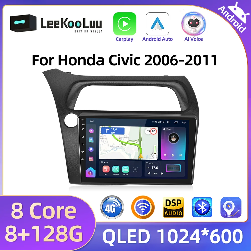 LeeKooLuu Car Multimedia Player For Honda Civic (left drive) 2006-2011 CarPlay Android Auto GPS Stereo FM Radio Wifi Bluetooth