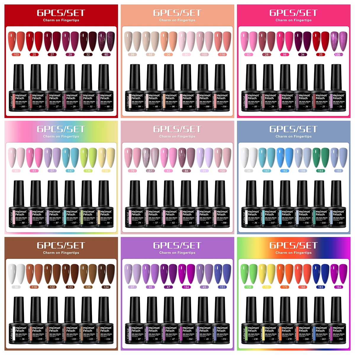 Heimat Frisch Ensemble de vernis à ongles gel 6 pièces - Vernis à ongles à paillettes nues, formule de gelée transparente, peut être durci sous la lumière LED, Long-La