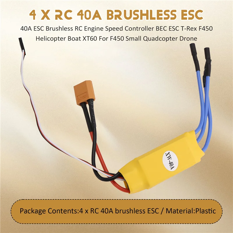 

MYMF-40A ESC Brushless RC Engine Speed Controller BEC ESC T-Rex F450 Helicopter Boat XT60 For FPV F450 Small Quadcopter Drone