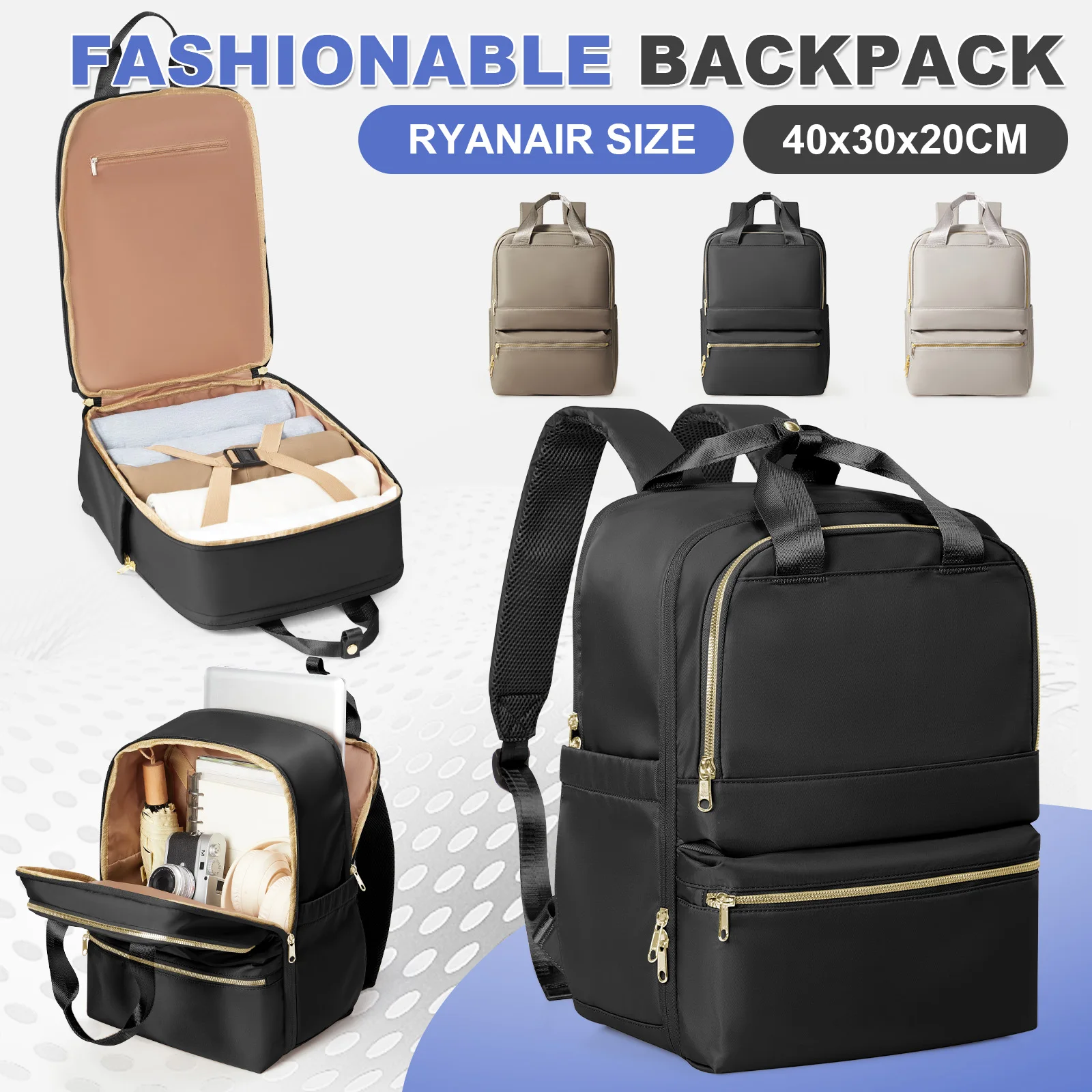 Ryanair 40x30x20 Travel Backpack, Double-Shoulder Bag, Fashionable Schoolbag, Girl College Backpack, Women's Executive Backpack