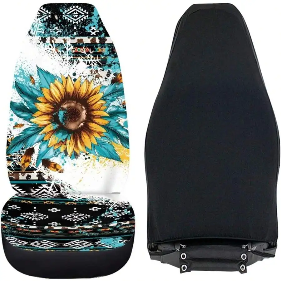 

2pcs Boho Sunflower Print Car Seat Cover Set Universal Auto Bucket Seat Protector Interior Decor