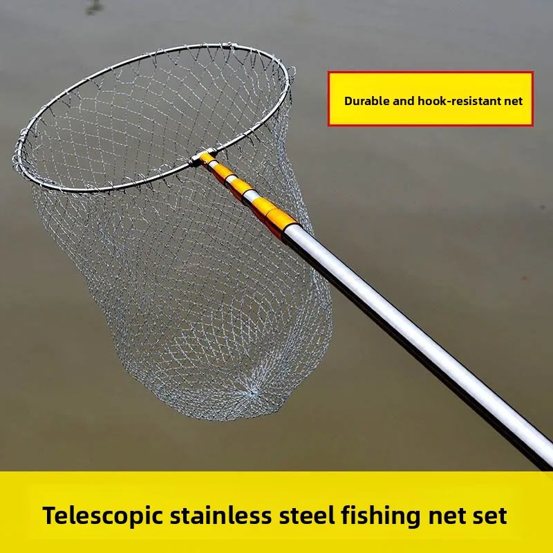 ステンレス鋼製釣りネットポール-26メートル格納式ロッド-魚捕獲用コンプリートセット-アルミニウム合金製滑り止めデザイン-キャンプや旅行に最適