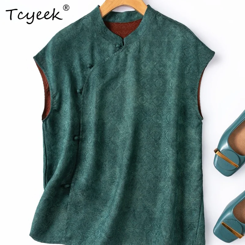 

Tcyeek 100% Real Silk Womens Tops 2026 Summer New Chinese-style Modified Cheongsam Blouses Clothes for Ladies Roupas Femininas
