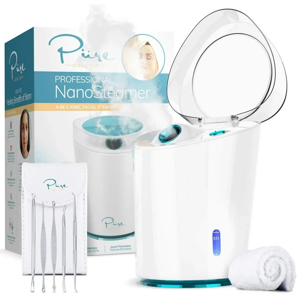 Ionic Facial Steamer for Spas, Professional 4-in-1 30 Min Steam Time - Humidifier Unclogs Pores  5 Piece Skin Kit Included