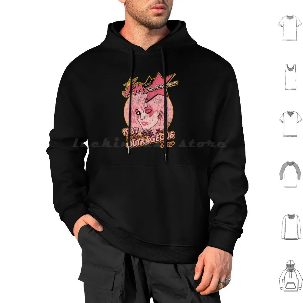 Jem And The Holograms-Jem And The Holograms Tour-Distressed Hoodies Long Sleeve Jem And The Holograms 80s Band Cartoon