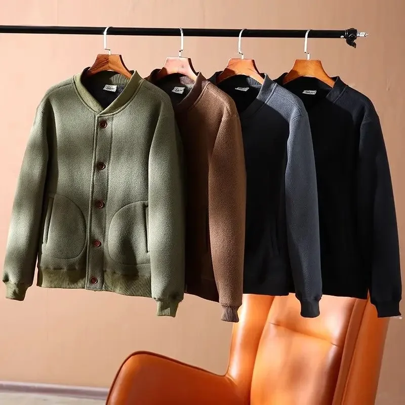 

Double Layer Thicken Fleece Sports Cardigan Jacket for Men Winter Lamb Cashmere Bomber Jackets Outdoor Warm Baseball Cardigan